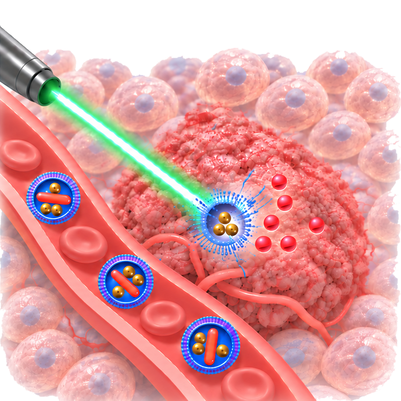Lipid nanoparticles releasing chemotherapy near a tumour following laser stimulation